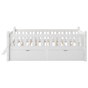 Platform Bed With Guardrail And 2 Drawers