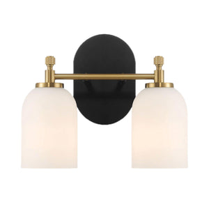 Vortex - 2 Lights Vanity In Style For Over Bathroom Mirror Wall Sconce - Black / Gold / White