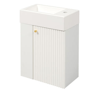 Floating Bathroom Vanity With Resin Basin, Left Side Storage - White