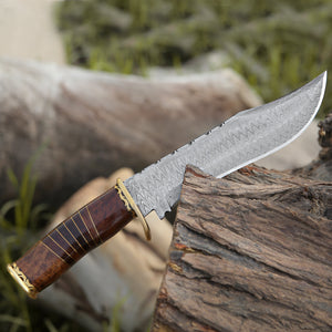 Surge Damascus Bowie Knife with Rosewood Mosaic Handle