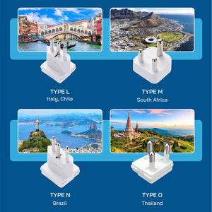 World-Way 13 Travel Adapter Kit | 1 USB-A, 1 USB-C and 1 PD 35W USB-C port and cable + 2 US Outlets - Grounded (WPS-2B+ALL)