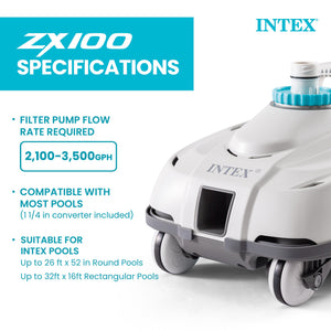 Intex ZX100 Automatic Pressure Side Swimming Pool Cleaner w/Hose & Converter