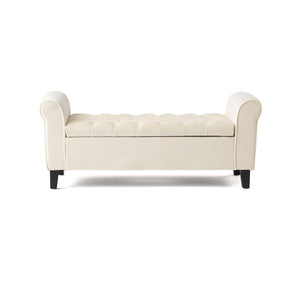 Ivory Fabric Storage Bench with Rolled Arms