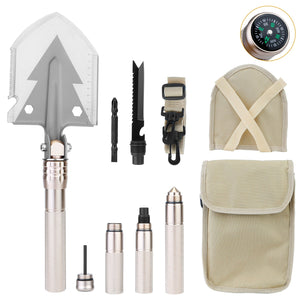 Military Folding Shovel Multifunctional Survival Emergency Spade Tactical Multi Tool For Outdoor Camping Hiking Backpacking w/ Compass