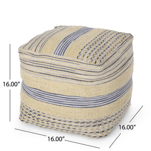 Western - Handcrafted Fabric Pouf, Durable - Natural / Blue