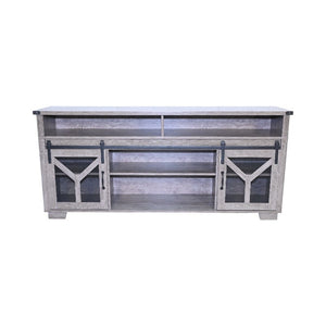 65.3" TV Stand with LED Light Strips and Iron Mesh Barn Door