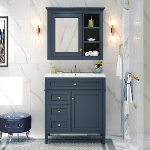 Bathroom Vanity With Medicine Cabinet, Royal Mirror Cabinet, Modern Bathroom Storage Cabinet With 2 Soft Closing Doors And 4 Drawers
