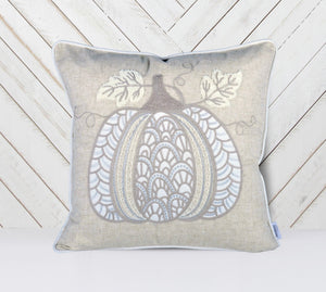 Embroidered Lace Pumpkin Accent Pillow – Neutral Fall Accent Cushion