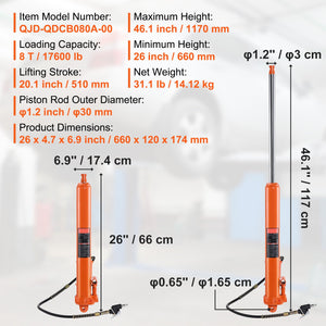 Hydraulic Long Ram Jack, 8 Ton Engine Hoist Cylinder