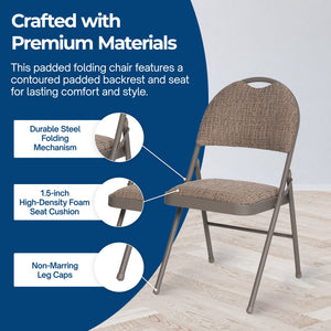 MECO Sudden Comfort Motif Fabric Double Pad High Back Folding Chair, (Set of 4)