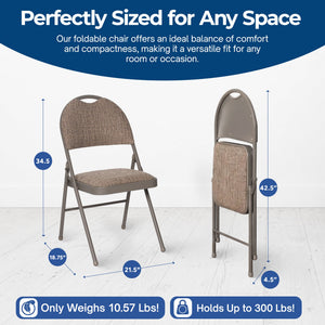 MECO Sudden Comfort Motif Fabric Double Pad High Back Folding Chair, (Set of 4)