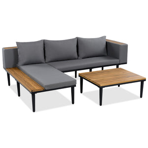 Luxury L-Shaped Acacia Wood Outdoor Sectional Sofa Set