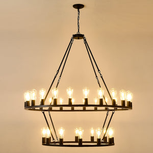 52 Inch Black Wagon Wheel Chandelier, 36-Lights