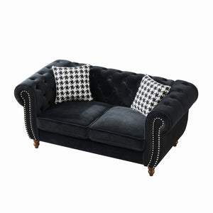 Chesterfield 3 And 2 Seater Upholstery Sofa With Roll Armrest & Nailhead Fabric Couch