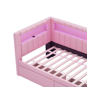 Upholstered Platform Bed With USB Ports And LED Belt