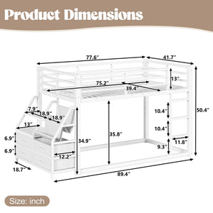Twin Over Twin Bunk Bed with Storage Shelves and Drawers