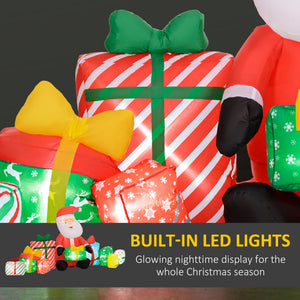 Inflatable Santa Claus with Gift Boxes and LED Lights - Red/White