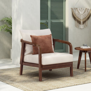 Outdoor Lounge Chair With Woven Backrest and Solid Wood Frame