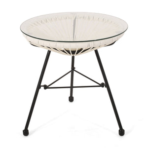 Nusa Modern Rattan Side Table With Tempered Glass Top