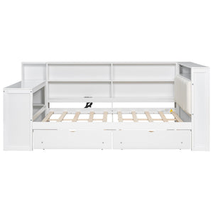 Platform Bed With Storage Shelves, Drawers, Charging Station, LED, Desk