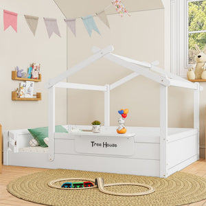Full Size Floor Bed with Guardrails and Roof