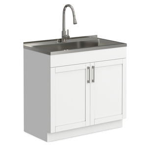 Modern Shaker All-In-One Laundry Utility Sink And Cabinet with Pull Out Faucet