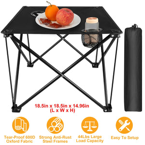 2Pcs Foldable Camping Table Portable Picnic Table Lightweight Travel Desk with 2 Cup Holders/Table Carrying Bag