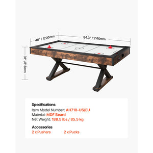 84" Air Hockey Table Air Powered Arcade Table Electronic Scorer Pushers Pucks