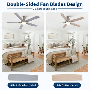 Mordern Flush Mount Ceiling Fan With Light And Remote Control