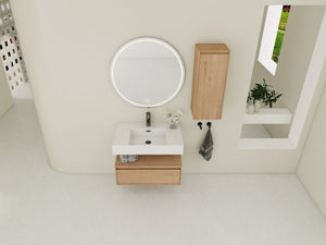30-Inch Wall-Mounted Bathroom Vanity with Resin Sink and Side Cabinet