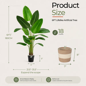 Bird of Paradise Artificial Plant 6 ft Tall Faux Banana Leaf Tree
