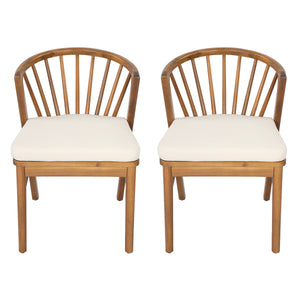 Outdoor Dining Chairs Set of 2, Acacia Wood Patio Chairs with Cushions