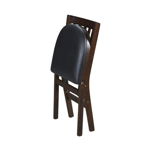 MECO Stakmore Wood Fabric Upholstered Seat Folding Chair Set, Espresso (2 Pack)