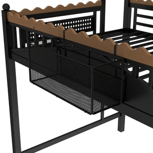 Full Size Loft Bed with Ladders and Storage Shelves