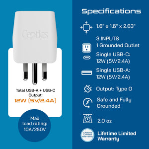 Thailand Travel Adapter - Type O - Dual USB (CTU-18)