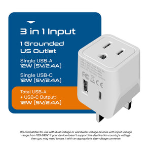 UK, England Travel Adapter - Type G - Dual USB (CTU-7)