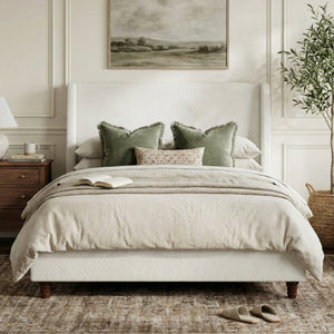 52.7" Tall Wingback Upholstered King Size Platform Bed Frame