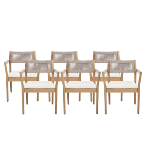 Braided Acacia Wood Outdoor Dining Chairs Set of 4 – Teak Look with Beige Rope & Cream Cushions