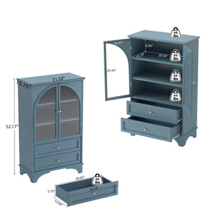 52.17"H Glass Door Display Case Storage Cabinet with 2 Drawers and Adjustable Shelf