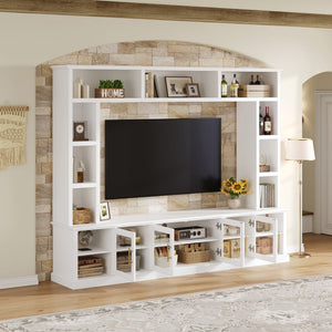 All-In-One Entertainment Center with Bookshelves & Tempered Glass Doors