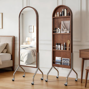 Arched Full Length Mirror with Storage Shelves & Wheels