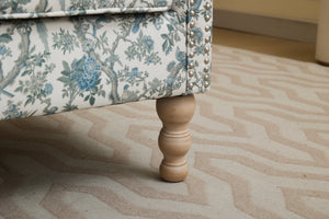 Modern Accent Chair with Retro Wood Legs and Floral Design