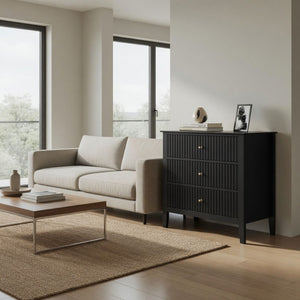Fluted 3 Drawer Nightstand With Soft Close Slides