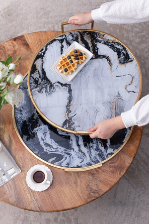 S/2 Round Decorative Tray with Abstract Marbled Design