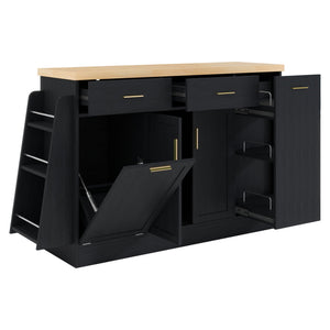 Kitchen Sideboard With Sliding Door Cabinet, 3 Tier Spice Rack