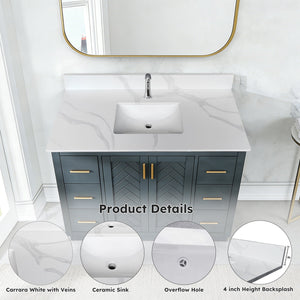 43-inch Quartz Bathroom Vanity Top with Undermount Single Bowl Sink