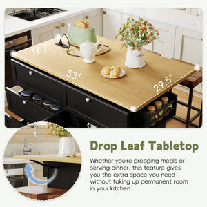 TOPMAX Farmhouse Kitchen Island with Drop Leaf and 2 Seatings