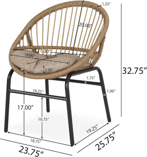 Outdoor Accent Chair With Curved Back And Basket Frame (Set of 2) - Light Brown / Beige