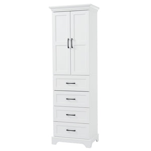 Bathroom Vanity With 2 Damping Hinge Doors, 3 Drawers, Adjustable Shelves - White