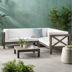 Brava X-Back 4-Piece Outdoor Sofa Set with Water-Resistant Cushions - White